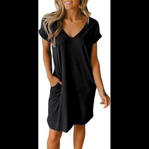 Women V-Neck Short Sleeve Dresses with Pockets